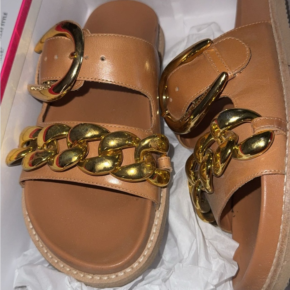 Vince Camuto Tan and Gold Sandals